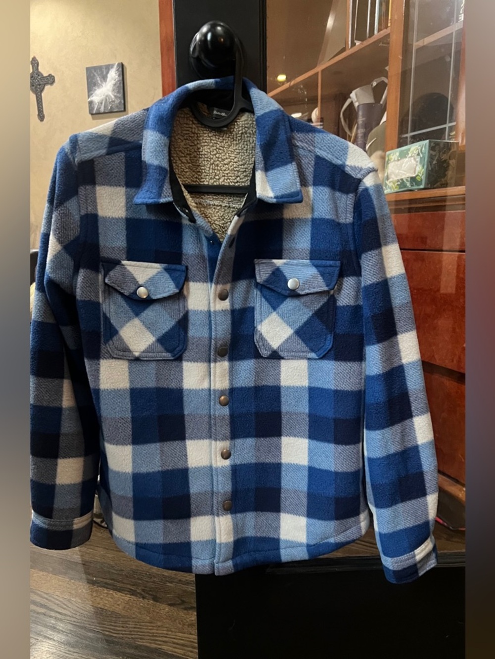 Eddie Bauer Blue and Black Sherpa-Lined Jacket